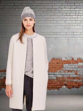 Zara Cream Collarless Long Trench Coat with Contrast Trim